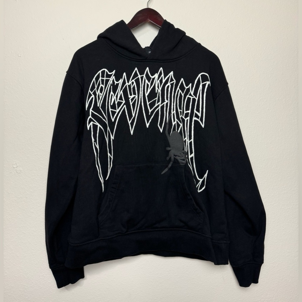 Revenge Men’s Black Hoodie Spider Arch Hoodie Black Glow In The Dark Streetwear